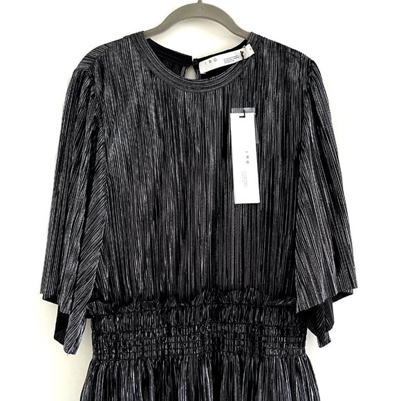 NWT IRO Paris Cuzco Tiered Metallic Plissé-Satin Mini Dress in Black/ Si… - Picture 5 of 11